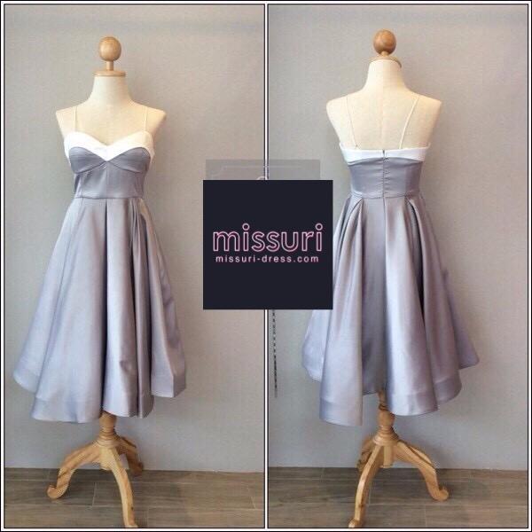 ชุดราตรีสั้นสายเดียว  กระโปรงกลีบ