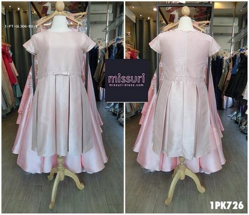 ชุดราตรีสั้นผ้าไหมดัชเชตแขนสั้นเอวโบว์กระโปรงทรงจีบรอบ