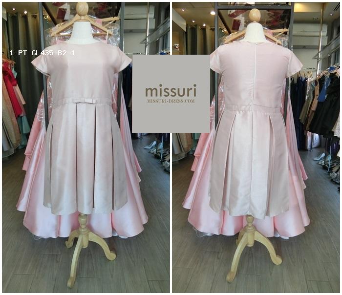 ชุดราตรีสั้นคล้ายผ้าไหมสีทองไซต์ใหญ่มีแขน เอวติดโบว์ กระโปรงจีบรอบ
