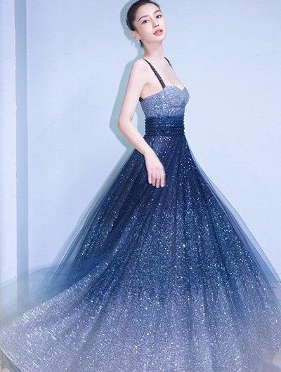 ชุดราตรีกลิตเตอร์ ชุดราตรีสายเดี่ยว ชุดราตรียาวสี navy blue