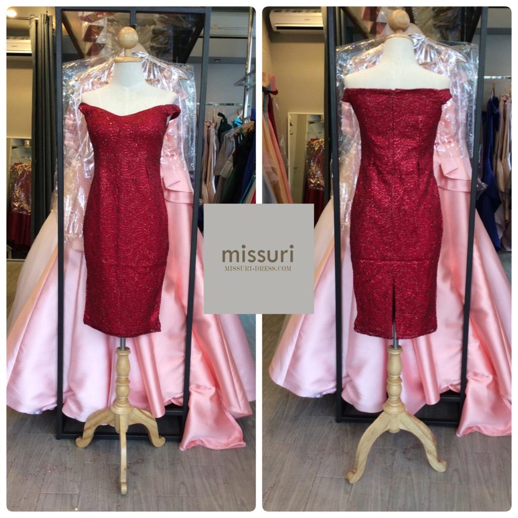 ชุดราตรีสั้นกลิตเตอร์เข้ารูปปาดไหล่กระโปรงผ่าหลัง เหมาะไปงานเพื่อนเจ้าสาว งานเลี้ยงสังสรรค์ งานบายเนียร์  งานรับรางวัล งานปาร์ตี้  งานกาล่าดินเนอร์