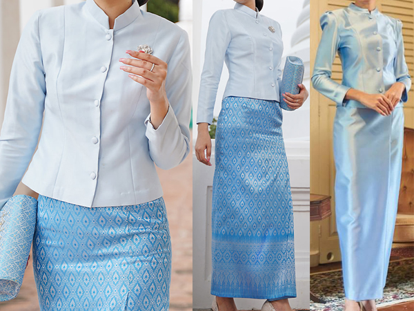 ชุดไทยจิตรดาสีฟ้าให้ความรู้สึกเรียบหรู เเละสามารถใส่ไปงานต่างๆได้ง่าย