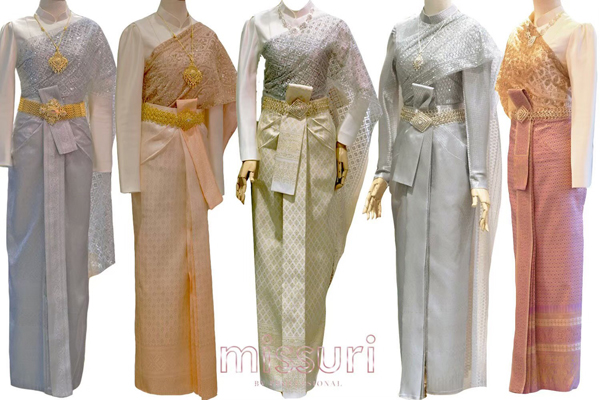 การออกงานกับชุดไทยที่หรูหราจัดเต็มเลือกเสื้อบรมพิมานสีต่างๆกับสไบกลิตเตอร์