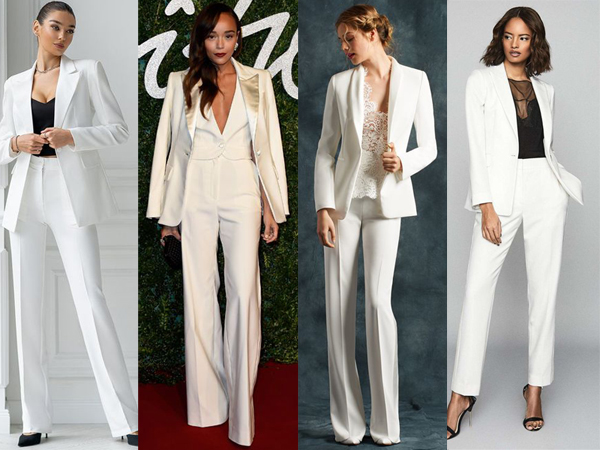 เสื้อด้านในแบบสายเดี่ยวหรือเสื้อยืด จะเพิ่มความเรียบง่ายให้กับชุดสูทผู้หญิงสีขาว