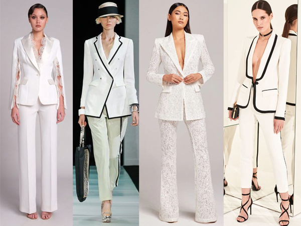 ลวดลายบนชุดสูทสีขาวจะช่วยเพิ่มความเรียบหรู เท่ และแบบที่เก๋ที่ให้กับตัวชุด