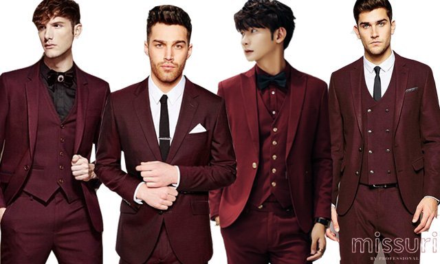 สูทเพื่อนเจ้าบ่าวสีแดงเบอร์กันดี้