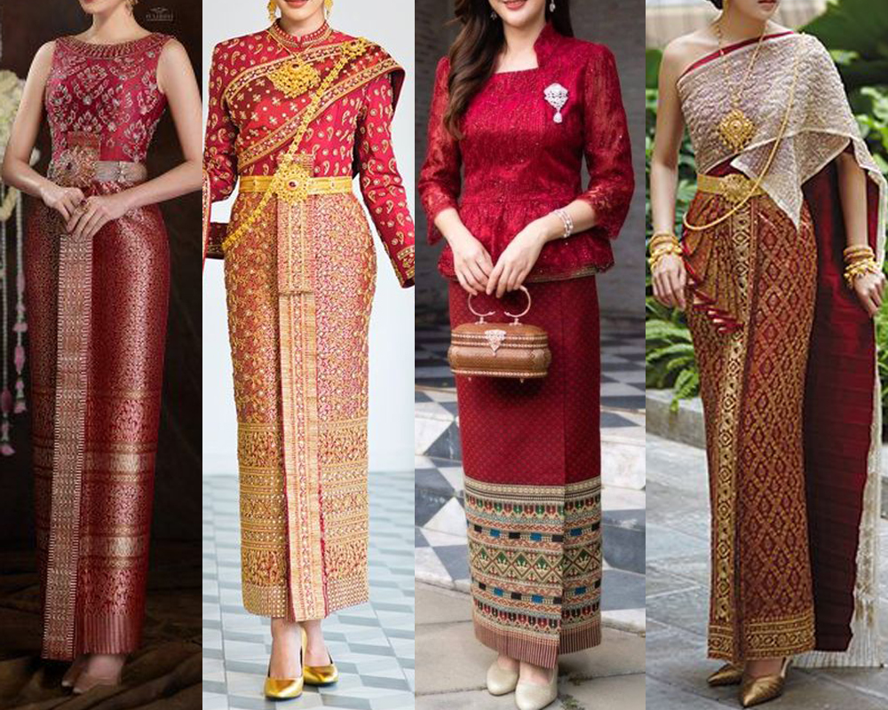 สีแดงเบอร์กันดี้ให้แบบของชุดไทยประยุกต์