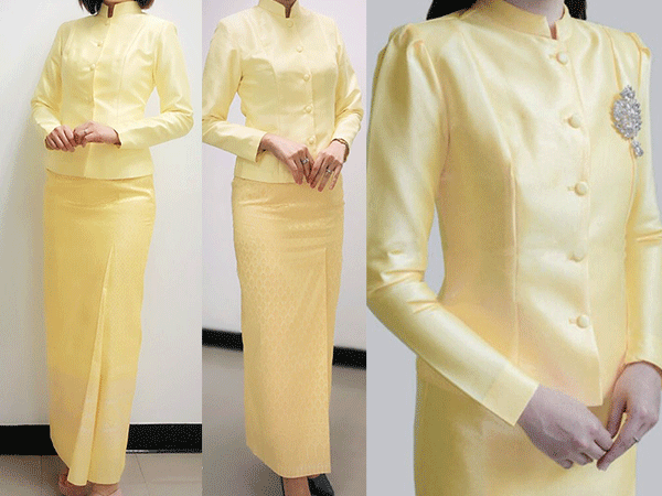 ชุดไทยจิตรลดาสีเหลืองทองเน้นเป็นงานทางการพระราชพิธีต่างๆ