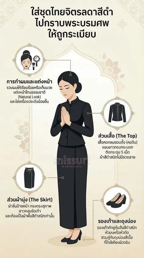 การใส่ชุดไทยจิตรลดาสีดำ เพื่อกราบพระบรมศพ ให้ถูกระเบียบ