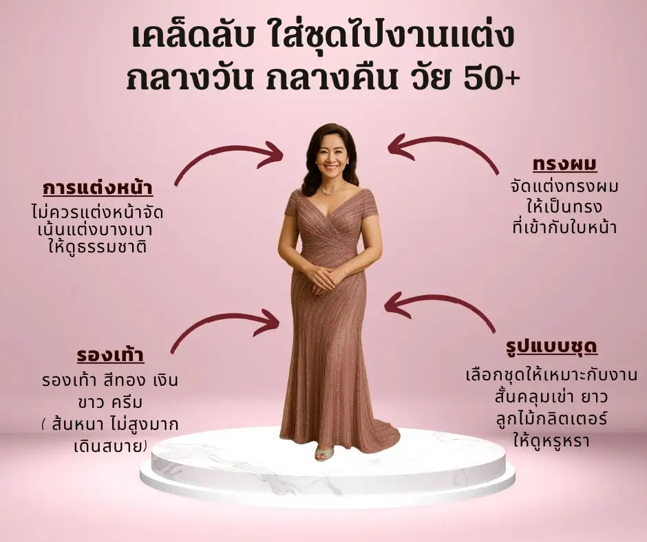 เคล็ดลับชุดไปงานแต่ง กลางวัน กลางคืน วัย 50
